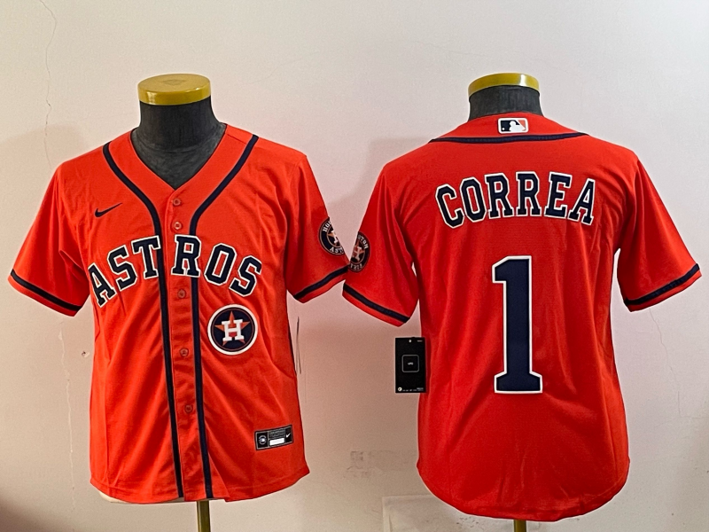 Women Houston Astros #1 Correa orange 2025 Nike MLB Jersey 005->women mlb jersey->Women Jersey